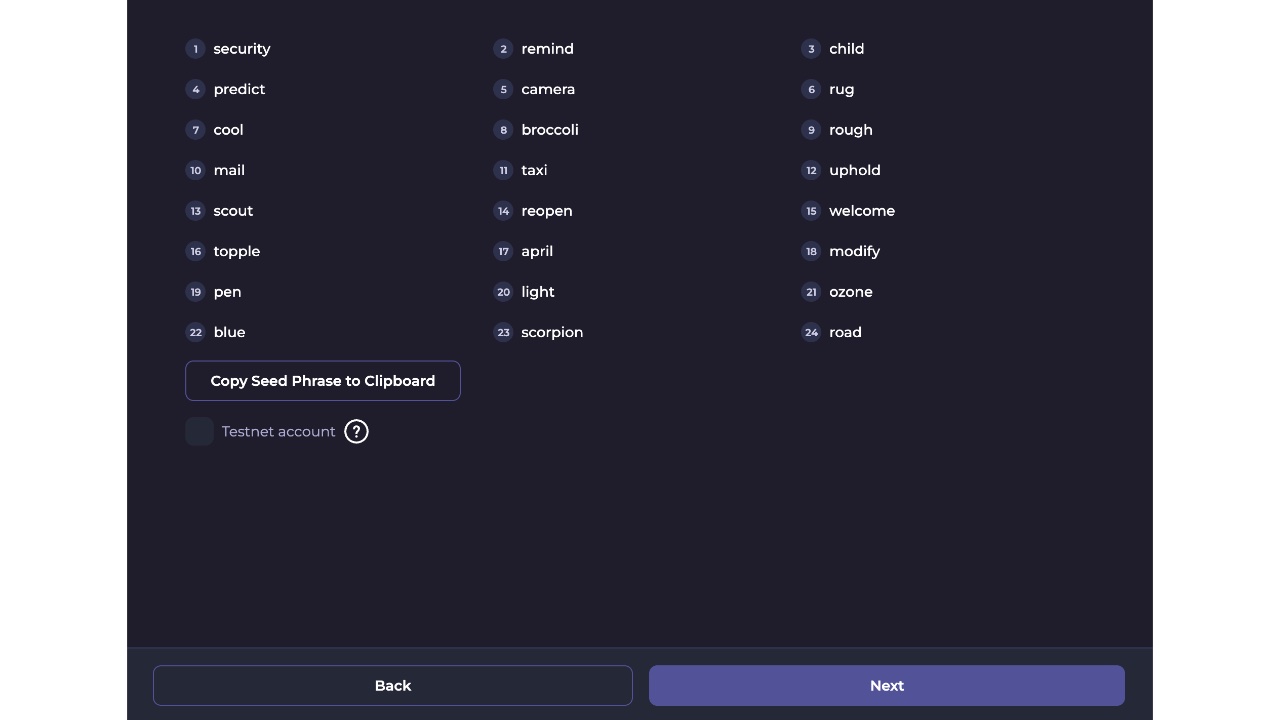 Copy Seed Phrase Hexa Crypto Wallet Creation